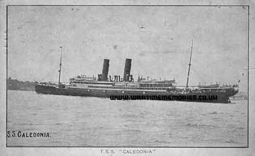 Private Harry Thurlow.  SS Caledonia postcard sent home.